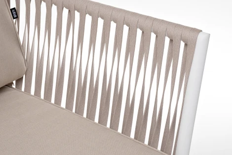 "Касабланка" диван 2-местный плетеный из роупа, каркас алюминий белый муар, роуп бежевый 20мм, ткань бежевая 15052 4SIS арт.УТ-00009934