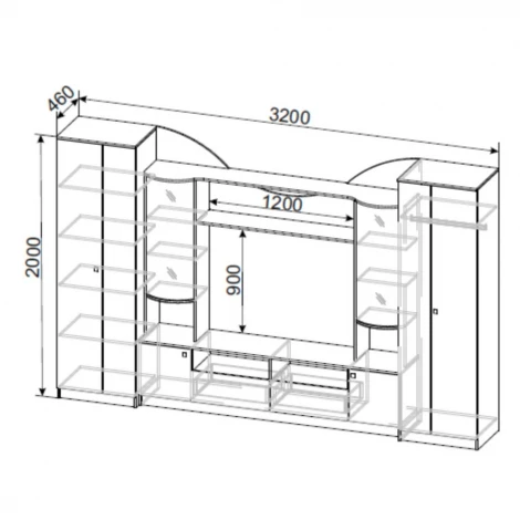 Стенка Арника в гостиную МГС 8, дуб венге/ясень анкор светлый