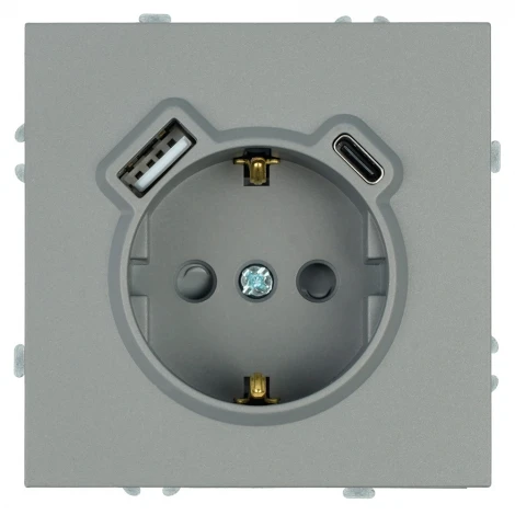 Розетка с заземлением и шторками с USB Type A+С (платиново-серый, soft touch) Stekker Эмили 50219