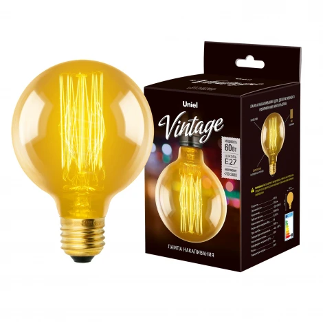Лампочка накаливания шар желтая E27 60W Uniel IL-V-G80-60/GOLDEN/E27 VW01