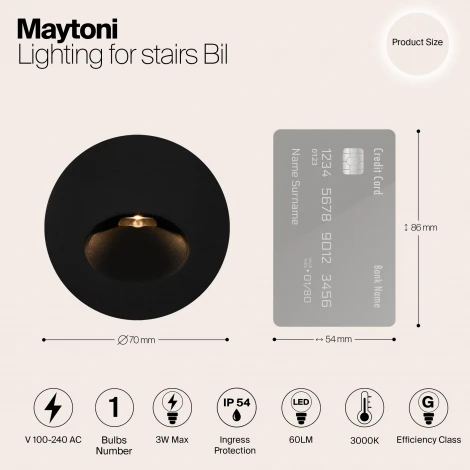 Подсветка ступеней лестницы встраиваемая Bil O015SL-L3B3K (LED, 220V, круглые, IP54)
