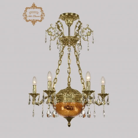 Подвесная люстра с хрустальными подвесками Art Classic 31.51 31.51.6.CK125SP.250SP.G.Sp.Amber.1C