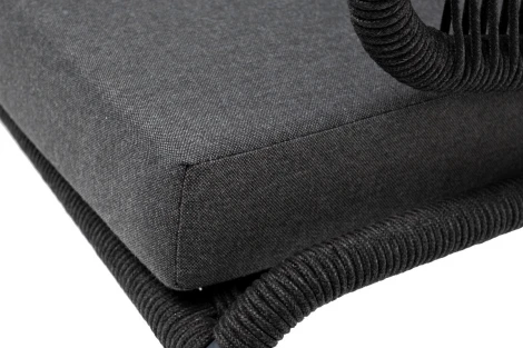 "Милан" диван 3-местный плетеный из роупа, каркас алюминий темно-серый (RAL7024) муар, роуп темно-серый круглый, ткань темно-серая 027 4SIS арт.УТ-00006817