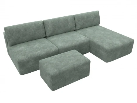 Диван угловой модульный с пуфом Лига-060 НПБ Лонг угол универсальный (ЛДСП,Брус,Фанера/Пластик/Велюр/Зеленый) Лига Диванов 129528