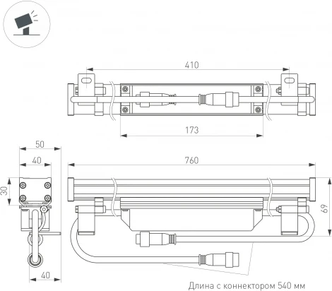 Линейный прожектор LED AR-LINE-760-18W Day4000 (GR, 15x60 deg, 230V) (Arlight, IP65 Металл) 045368