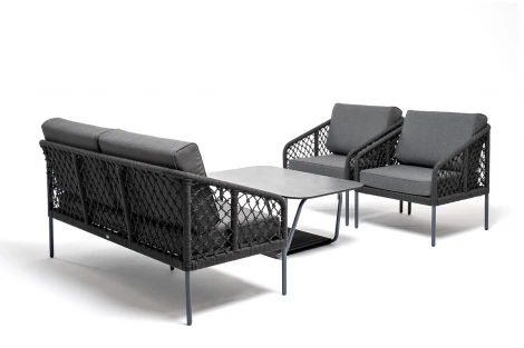 Лаунж-зона 4-местная из роупа узелкового плетения, каркас алюминий, роуп темно-серый 4SIS Канны KANS2C2TDK-4-SET D-gray