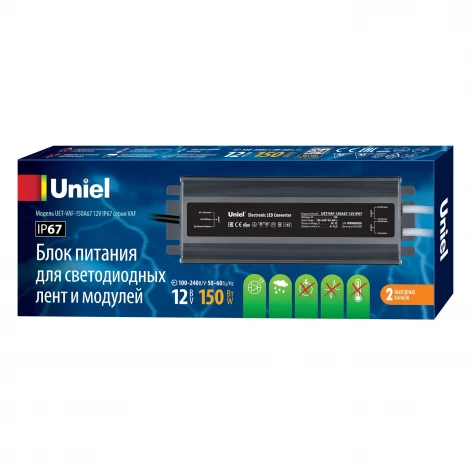 Блок питания ультратонкий 150Вт Uniel UET-VAF-150A67 12V IP67 2 выхода
