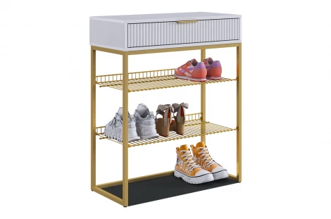 Обувница Вельвет Mebelson (ЛДСП,МДФ,Металл/Светлое дерево,Белый,Золотой) арт.173128,3326