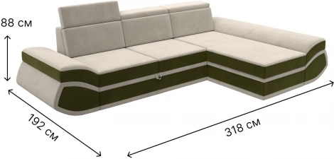 Диван угловой Лига-032 правый угол (Бежевый,Зеленый/Микровельвет) Лига Диванов арт.121649