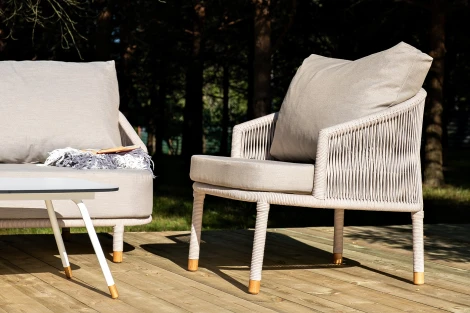 "Верона" лаунж-зона 5-местная плетеная из роупа (веревки), каркас алюминиевый белый, роуп бежевый 4SIS арт.УТ-00009327