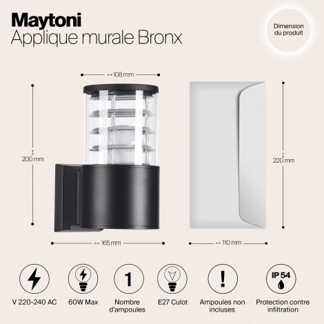 Настенный светильник уличный Maytoni Bronx O576WL-01B (220V, IP54)