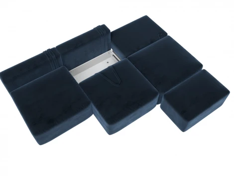 Диван прямой модульный с пуфом Лига-060 НПБ Лонг (ЛДСП,Брус,Фанера/Пластик/Велюр/Синий) Лига Диванов 129476