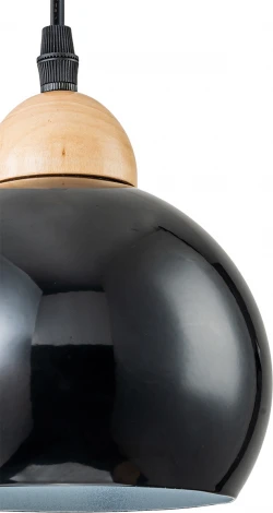 Подвесной светильник Escada Solo 10178/1S Black 1х40Вт Е27, металл/дерево/пластик, черный/дерево (220V, на проводе, шар)
