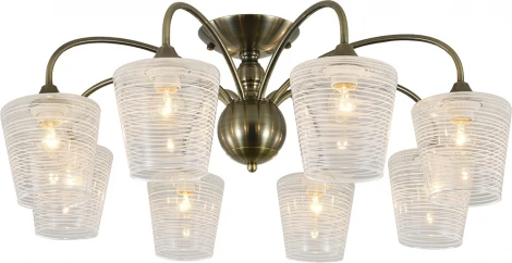 Потолочная люстра на штанге Escada Karera 2129/8P 8x40Вт E27, металл/стекло, античная бронза, прозрачный с рисунком плафон