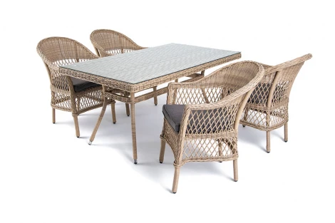 Обеденная группа из искусственного ротанга на 4 персоны, цвет соломенный 4SIS Амароне AmC4T-5-SET
