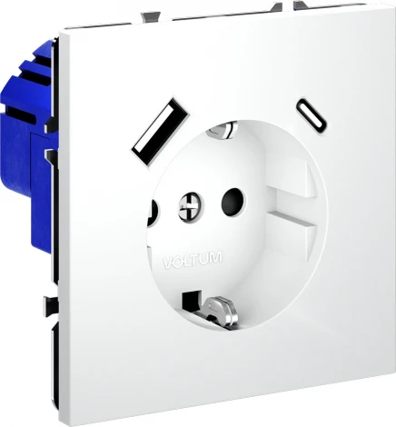 Розетка с заземлением, шторками и USB Type A+С (белый матовый) Voltum S70 VLS040502