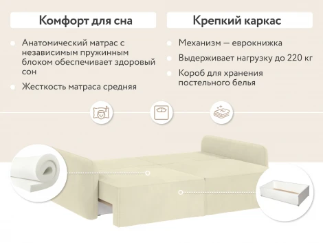 Диван прямой молочный D1 Портленд AAA4153014 Premier 01