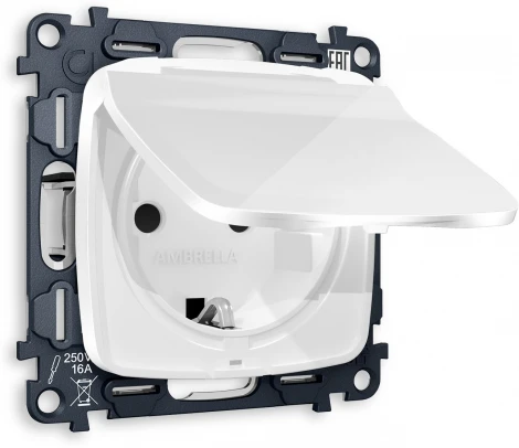 Розетка с заземлением с защит. крышкой и шторками (белый глянец) Ambrella Volt QUANT MO108010
