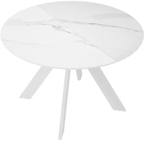 Стол DikLine SKC100 d1000 Керамика Белый мрамор,подстолье белое,опоры белые