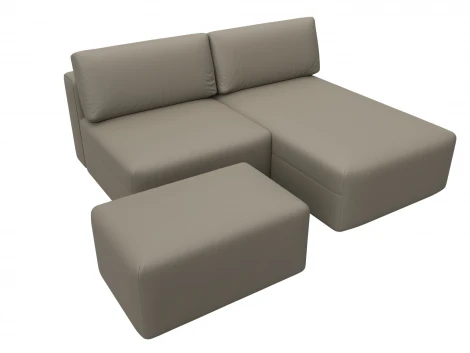 Диван угловой модульный с пуфом Лига-060 НПБ угол универсальный (ЛДСП,Брус,Фанера/Пластик/Экокожа/Бежевый) Лига Диванов 130064