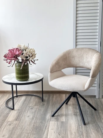 Стул M-City EMBER 360 град. поворот. 7525-01 Бежевый, велюр/ ENJOY-100 Белый, ткань/ Черный