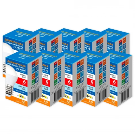 Лампа светодиодная диммируемая Volpe Optima DIM LED-G45-6W/4000K/E27/FR/DIM/SLS Набор из 10штук шар матовая белый свет 4000K