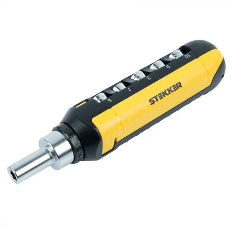 Отвертка реверсивная с битами 15 предметов Stekker 50407