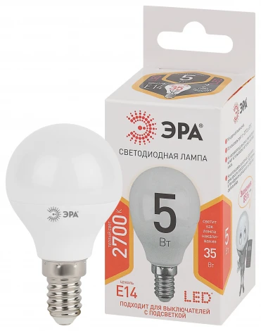 Лампочка светодиодная E14 5W ЭРА LED P45-5W-827-E14