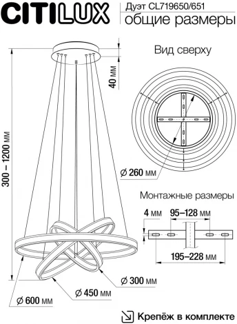 Подвесная люстра Citilux Дуэт CL719651 (регулировка яркости, LED, 220V, пульт управления, на тросе)