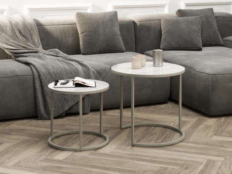 Комплект журнальных столов Слайн Верона керамогранит 40/50 белый глянец/титан 5577819201