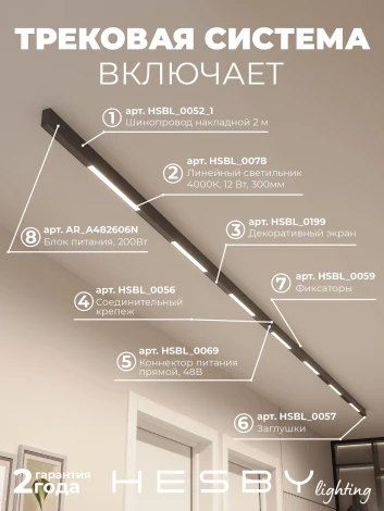 Трековая система в сборе магнитная накладная 48V 84W Hesby Lighting ElDeko HSBL_kompl_E001_NI4B4K