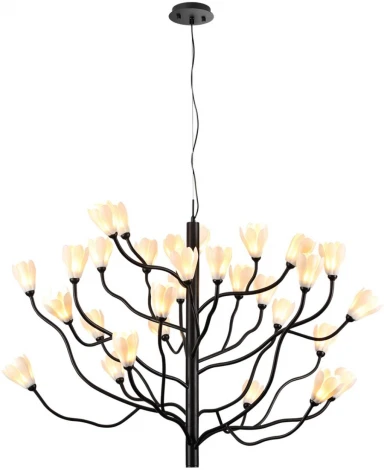 Подвесная люстра Odeon Light Gardi 5090/30 черный матовый/белый/фарфор G4 LED 30*5W (220V, на тросе, цветы)