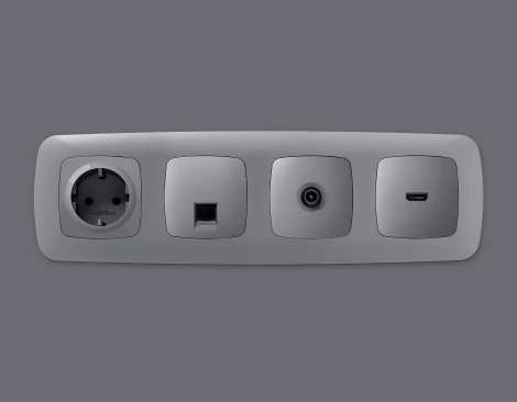 Комплект механизма Ethernet RJ-45 розетки экранированной с автоматической защитной шторкой встраиваемый (сталь матовый) Ambrella Volt QUANT MO512005