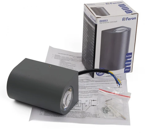 Архитектурная подсветка Feron Корфу 48480 DH053, 2*5W, 800Lm, 4000K, серый Бостон (LED, 220V, IP54)