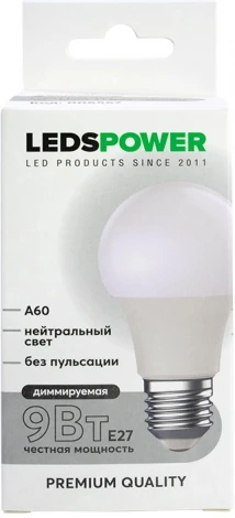 Лампочка светодиодная E27 9Вт 4000K диммируемая LEDS POWER 006567