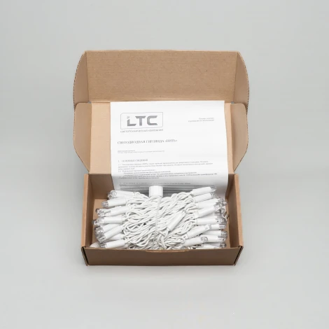 Гирлянда Нить 10м белая 220В, 100 LED, провод белый каучук 2,3мм, IP65 Laitcom ECO100-8-2W