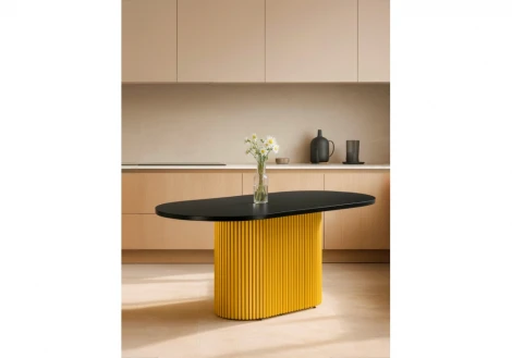 Кухонный стол Notta Барон О 200 х 90 черная пленка шагрень / золотые ноги