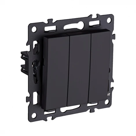 Выключатель трехклавишный (черный) Kollinger Asthetik AS-710BK