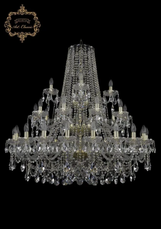 Подвесная большая люстра Art Classic 11.25 11.25.20+10+5.400.3d.Gd.Sp (220V, хрусталь, на цепи, подсвечник, свеча)