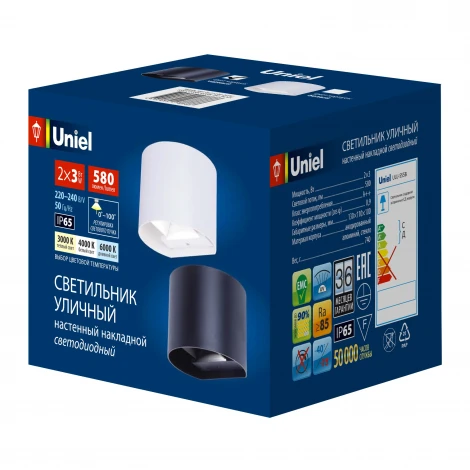 Архитектурная подсветка с переключателем цвета свечения Uniel ULU-S56B-2x3W/3000K+4000K+6000K IP65 BLACK