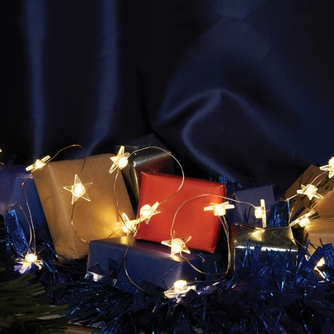 Светодиодная гирлянда линейная Звездочки на проволоке 2700К с питанием от батареек Feron CL589 51445