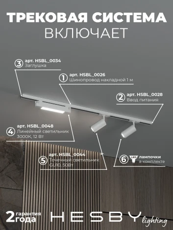 Трековая система в сборе накладная однофазная 220V Hesby Lighting Skylite №5 HSBL_kompl_S005_NI1W3K