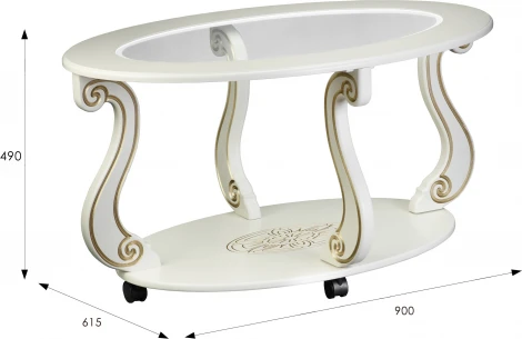 Стол журнальный Овация (С) на колесах слоновая кость/золото Mebelik арт.006754