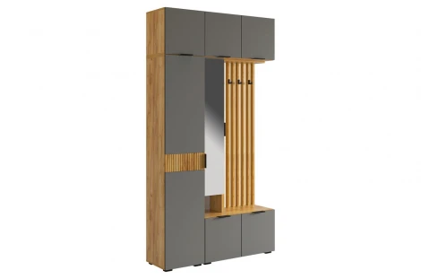 Прихожая "Бери К8" (1200х350х2226) Mebelson (ЛДСП,Металл,Зеркало/Дуб крафт золотой,Графит) арт.ПК08Бери.2564