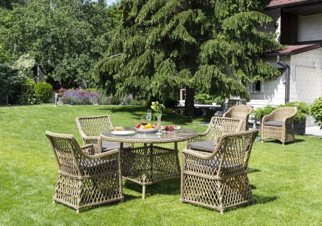 Обеденная группа плетеная, цвет соломенный 4SIS Доппио DOPC4T-5-SET