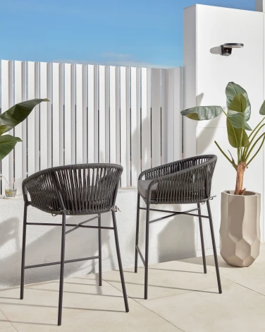 Веревочный полубарный стул Yanet черного цвета 65 см La Forma (ex Julia Grup) арт.114295