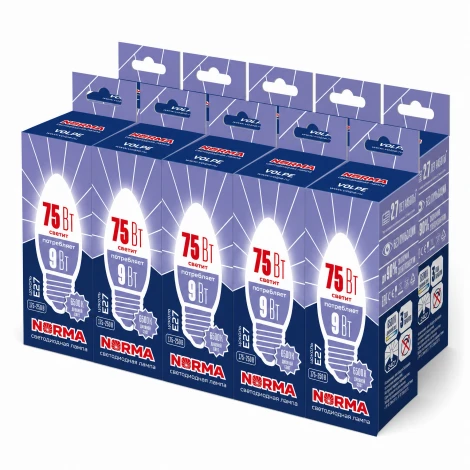Лампочка светодиодная E27 9Вт Volpe NORMA LED-C37-9W/DW/E27/FR/NR SET10