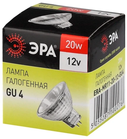 Лампочка галогеновая GU4 20W ЭРА GU4-MR11-20W-12V-30CL