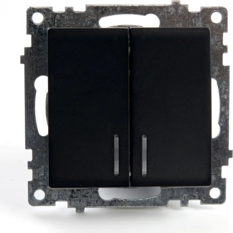 Выключатель двухклавишный с подсветкой (черный) Stekker Катрин 39607