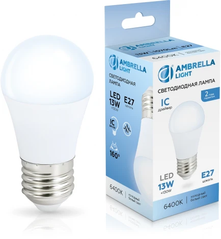 Лампа светодиодная Шар G45 13W 6400K Ambrella Bulbing 451306